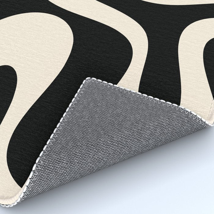 Soft Curves Retro Modern Abstract Pattern in Black and Almond Cream Rug Gallery Image 4
