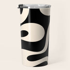 Soft Curves Retro Modern Abstract Pattern in Black and Almond Cream Travel Mug Gallery Image 3