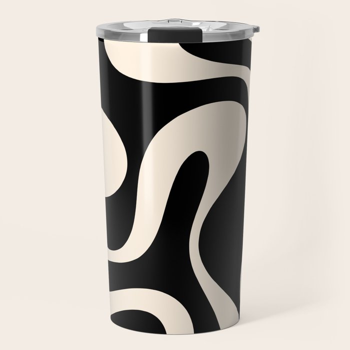 Soft Curves Retro Modern Abstract Pattern in Black and Almond Cream Travel Mug Gallery Image 1