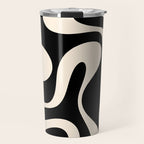 Soft Curves Retro Modern Abstract Pattern in Black and Almond Cream Travel Mug Gallery Image 1