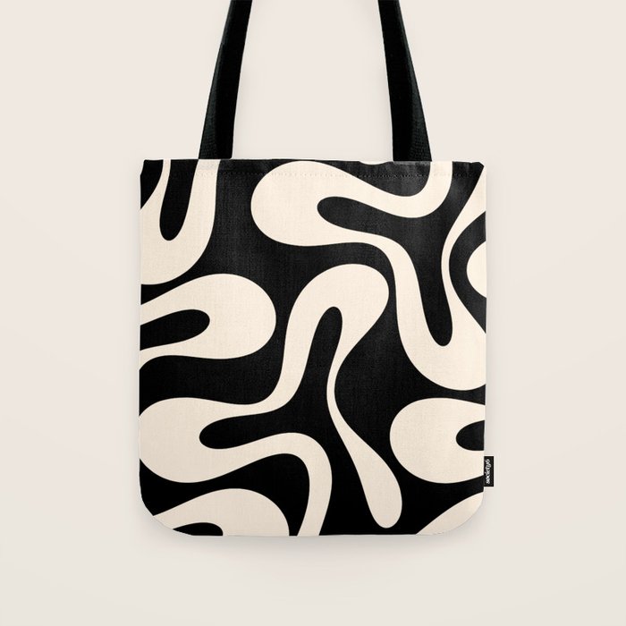 Soft Curves Retro Modern Abstract Pattern in Black and Almond Cream Tote Bag Gallery Image 1