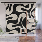 Soft Curves Retro Modern Abstract Pattern in Black and Almond Cream Wall Mural Gallery Image 1
