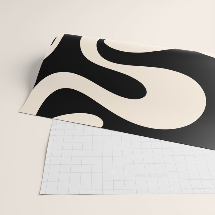 Soft Curves Retro Modern Abstract Pattern in Black and Almond Cream Wrapping Paper Gallery Image 2