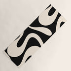 Soft Curves Retro Modern Abstract Pattern in Black and Almond Cream Yoga Mat Gallery Image 1