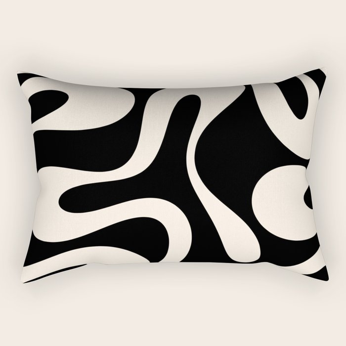 Soft Curves Retro Modern Abstract Pattern in Black and Almond Cream Rectangular Pillow
