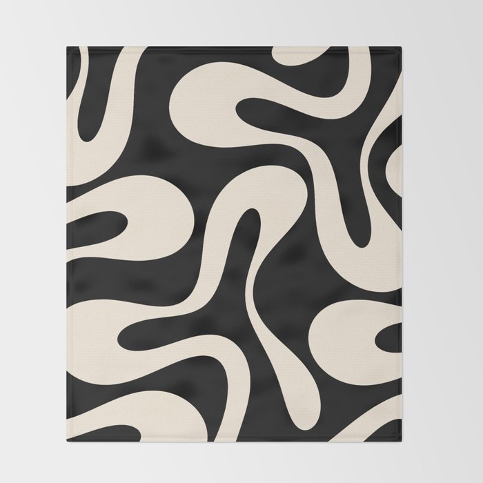 Soft Curves Retro Modern Abstract Pattern in Black and Almond Cream Throw Blanket Gallery Image 2