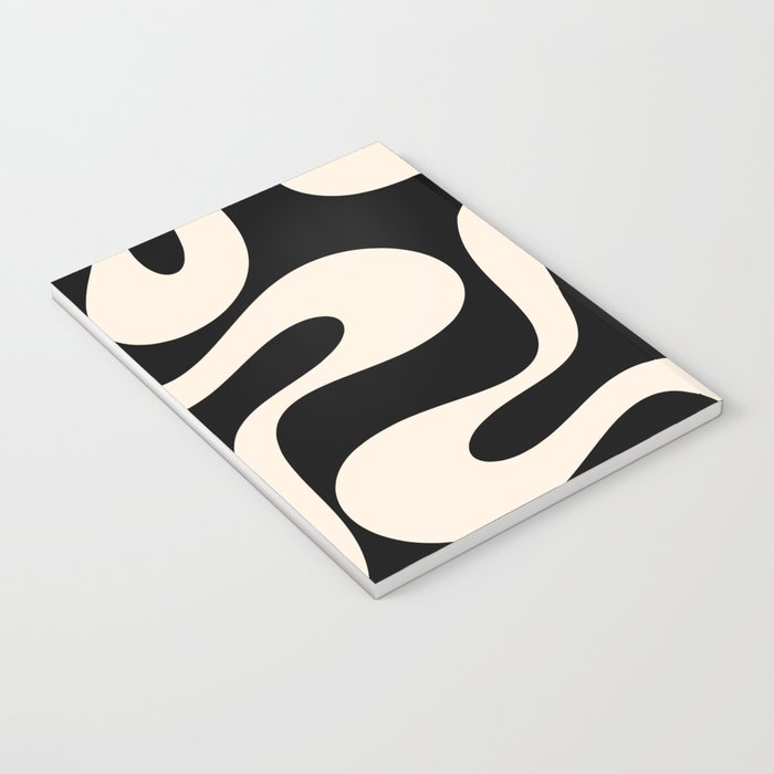 Soft Curves Retro Modern Abstract Pattern in Black and Almond Cream Notebook Gallery Image 3