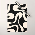 Soft Curves Retro Modern Abstract Pattern in Black and Almond Cream Wrapping Paper Gallery Image 1
