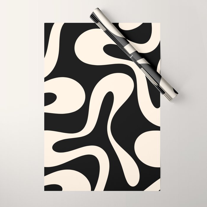 Soft Curves Retro Modern Abstract Pattern in Black and Almond Cream Wrapping Paper Gallery Image 1