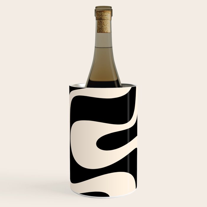 Soft Curves Retro Modern Abstract Pattern in Black and Almond Cream Wine Chiller Gallery Image 2