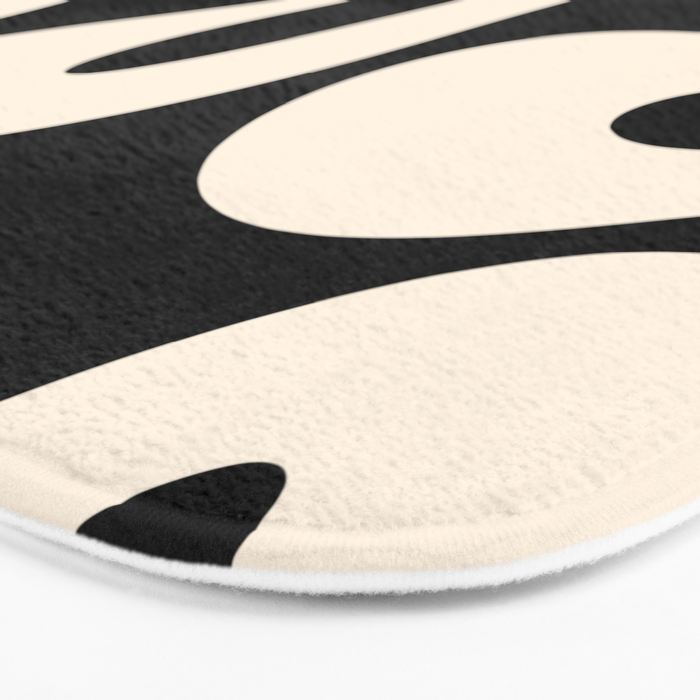 Soft Curves Retro Modern Abstract Pattern in Black and Almond Cream Bath Mat Gallery Image 3