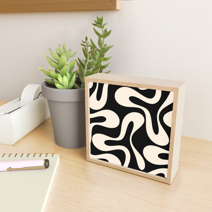 Soft Curves Retro Modern Abstract Pattern in Black and Almond Cream Mini Art Print Gallery Image 2