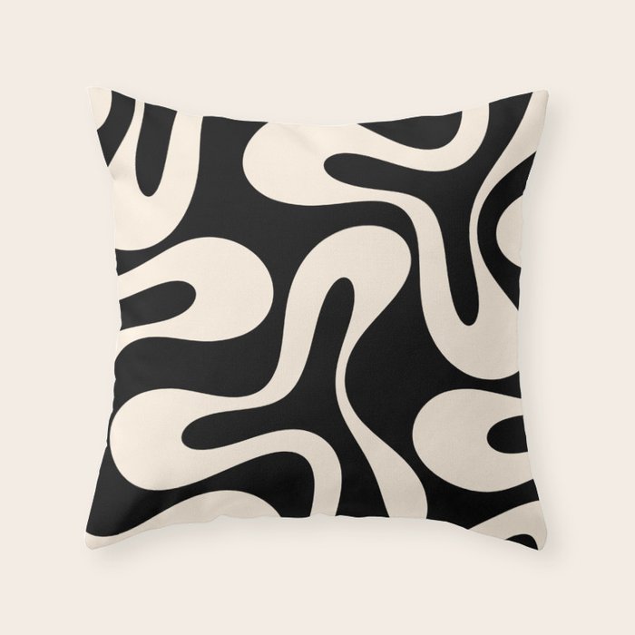 Soft Curves Retro Modern Abstract Pattern in Black and Almond Cream Throw Pillow Gallery Image 6