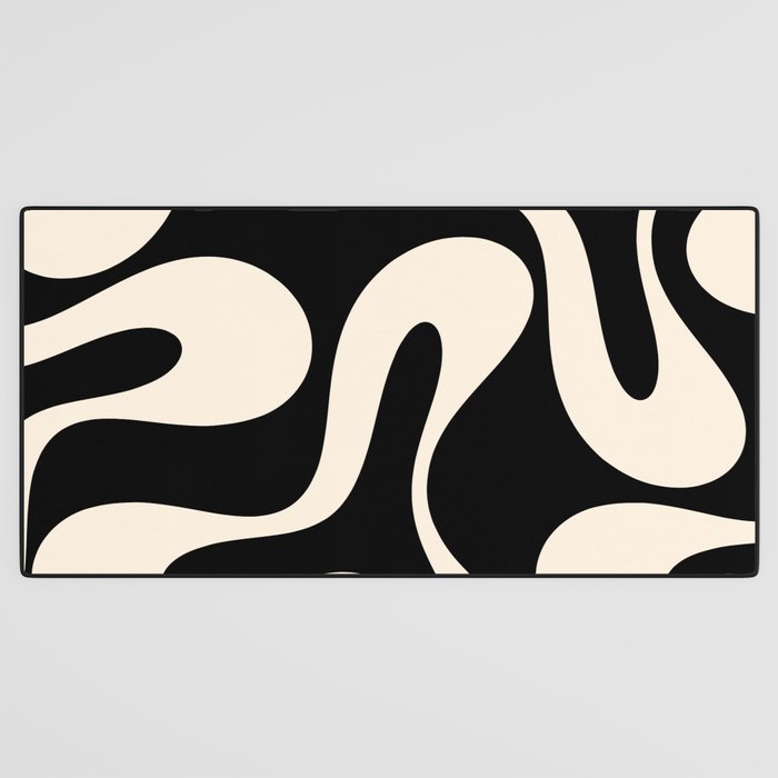 Soft Curves Retro Modern Abstract Pattern in Black and Almond Cream Desk Mat Gallery Image 3