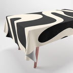 Soft Curves Retro Modern Abstract Pattern in Black and Almond Cream Tablecloth Gallery Image 1