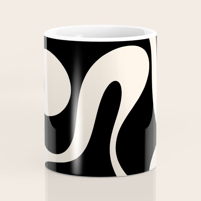 Soft Curves Retro Modern Abstract Pattern in Black and Almond Cream Coffee Mug Gallery Image 4