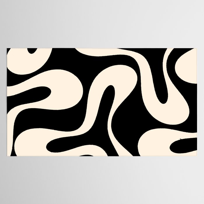 Soft Curves Retro Modern Abstract Pattern in Black and Almond Cream Tablecloth Gallery Image 2