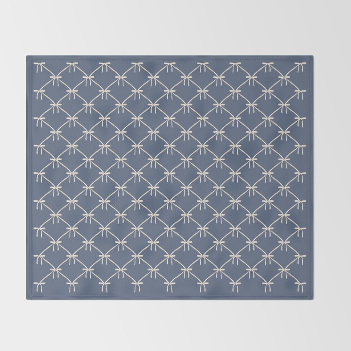 Bows & Ribbons Pattern XLIII Neutral Blue Throw Blanket Gallery Image 2