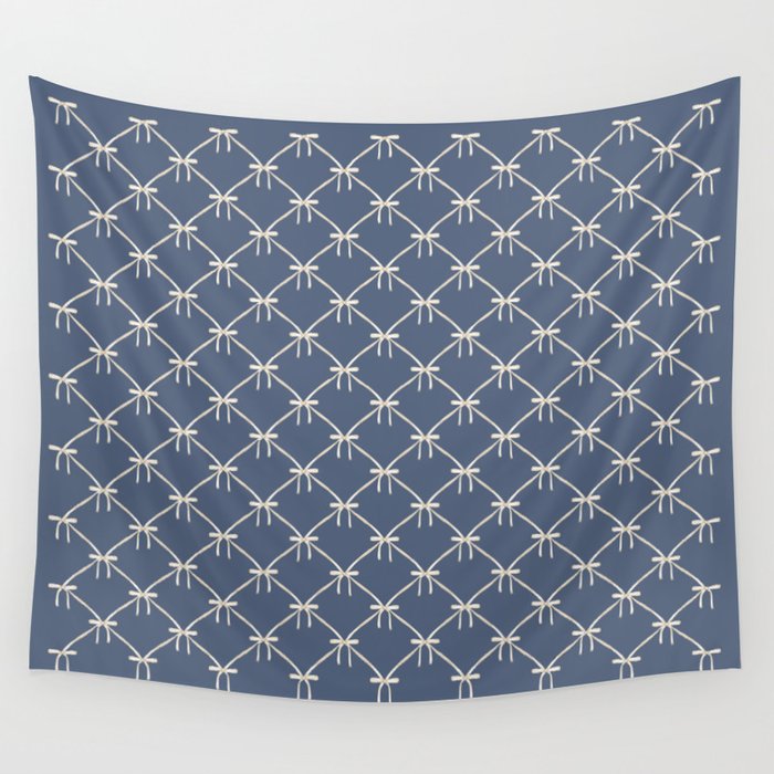 Bows & Ribbons Pattern XLIII Neutral Blue Wall Tapestry Gallery Image 4