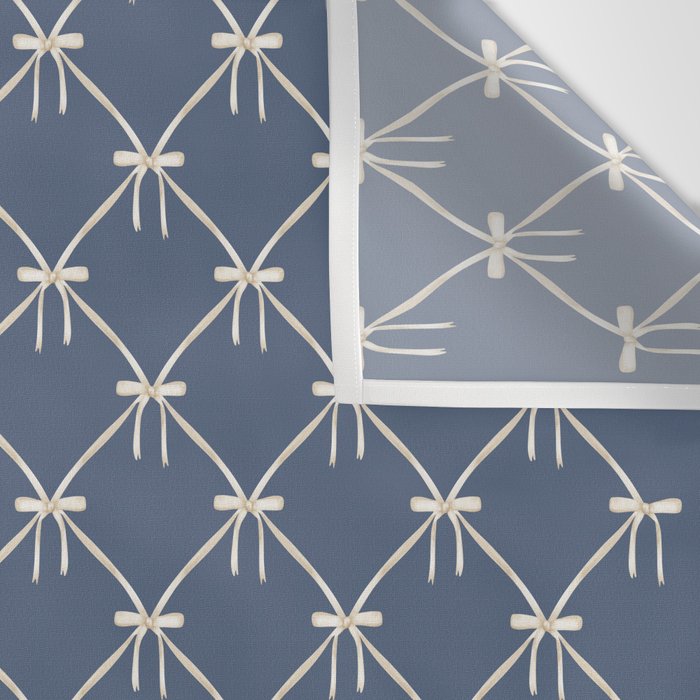 Bows & Ribbons Pattern XLIII Neutral Blue Wall Tapestry Gallery Image 3