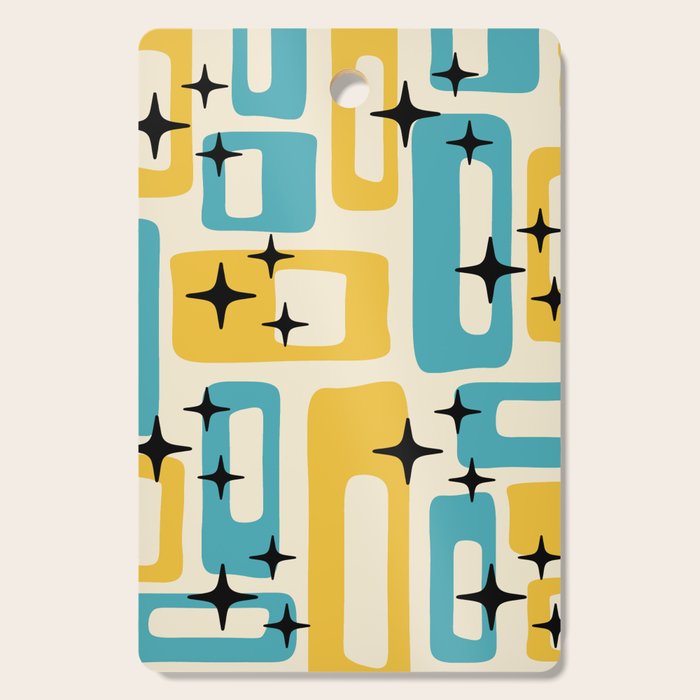Retro Mid Century Modern Abstract Pattern 224 Blue and Yellow Cutting Board Gallery Image 1