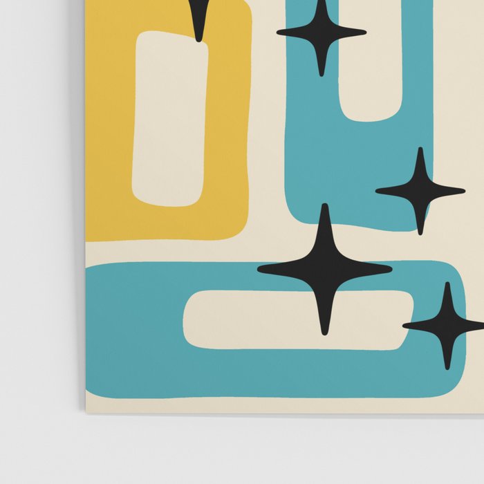 Retro Mid Century Modern Abstract Pattern 224 Blue and Yellow Poster Gallery Image 3
