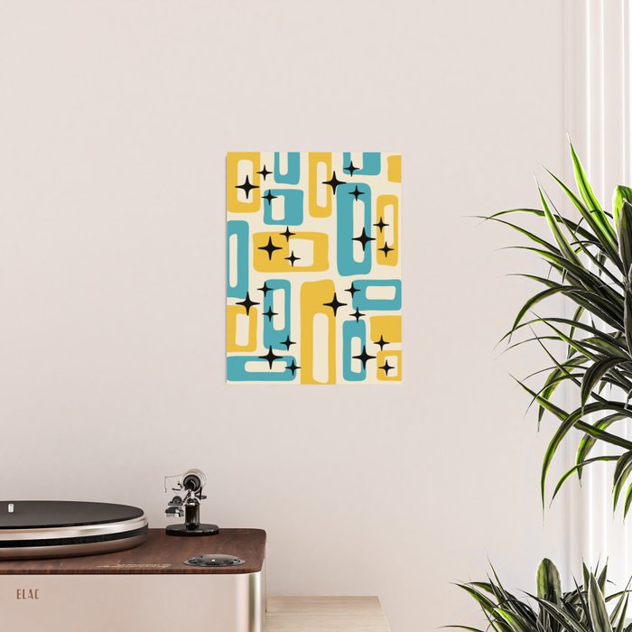 Retro Mid Century Modern Abstract Pattern 224 Blue and Yellow Poster Gallery Image 2