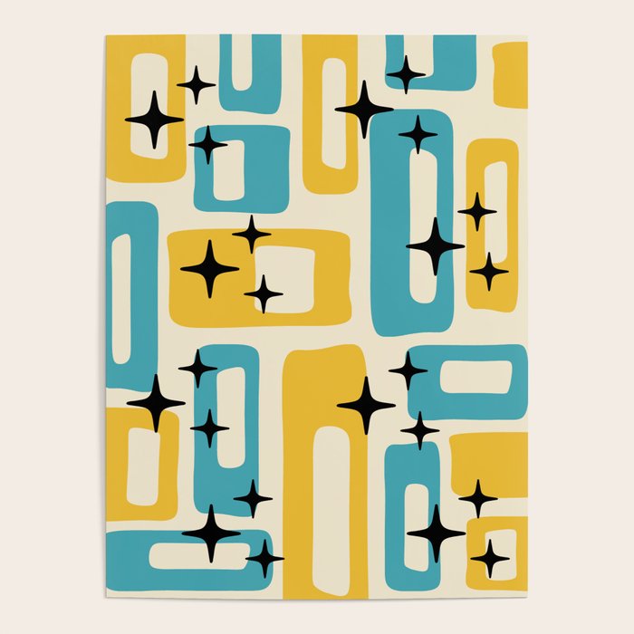Retro Mid Century Modern Abstract Pattern 224 Blue and Yellow Poster Gallery Image 4