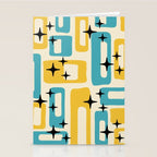 Retro Mid Century Modern Abstract Pattern 224 Blue and Yellow Stationery Card Gallery Image 2