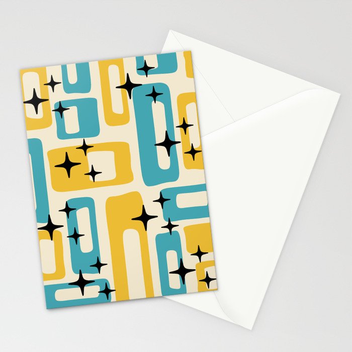Retro Mid Century Modern Abstract Pattern 224 Blue and Yellow Stationery Card Gallery Image 2