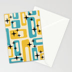 Retro Mid Century Modern Abstract Pattern 224 Blue and Yellow Stationery Card Gallery Image 2