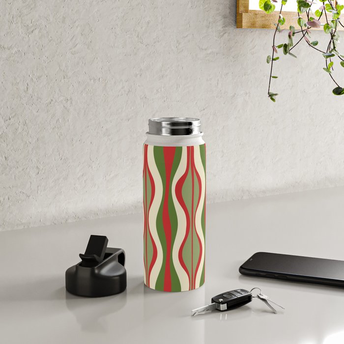 Mod Christmas Retro Xmas Hourglass Abstract Pattern  Water Bottle Gallery Image 4