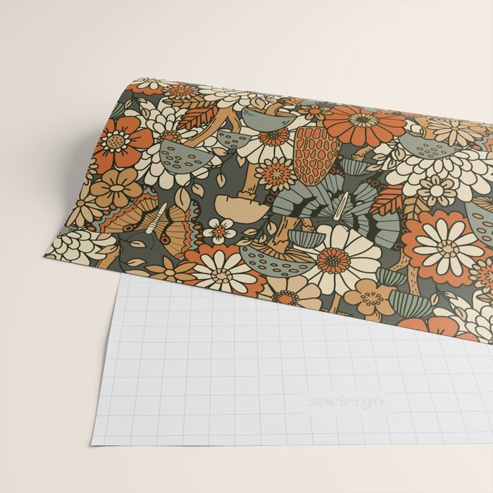 Mushroom Butterfly Garden Wrapping Paper Gallery Image 2