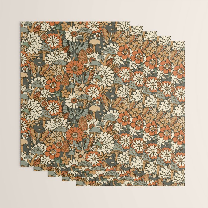 Mushroom Butterfly Garden Wrapping Paper Gallery Image 3