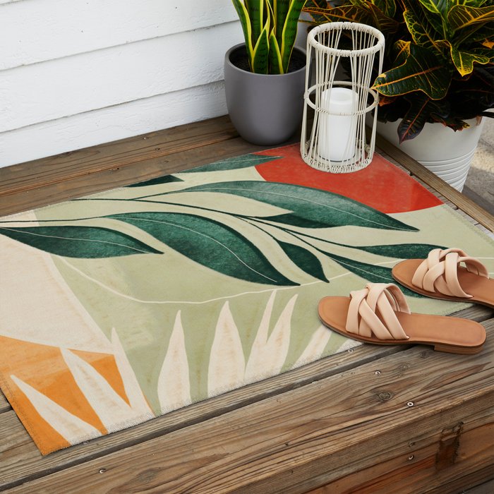 Abstract Art Tropical Leaves 14 Outdoor Rug Gallery Image 2