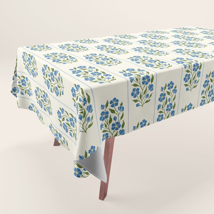 Cottagecore Inspired Blue Wildflower Pattern Tablecloth Gallery Image 1