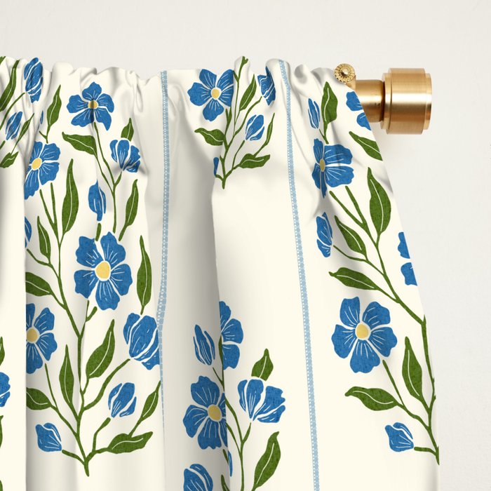 Cottagecore Inspired Blue Wildflower Pattern Window Curtain Gallery Image 2