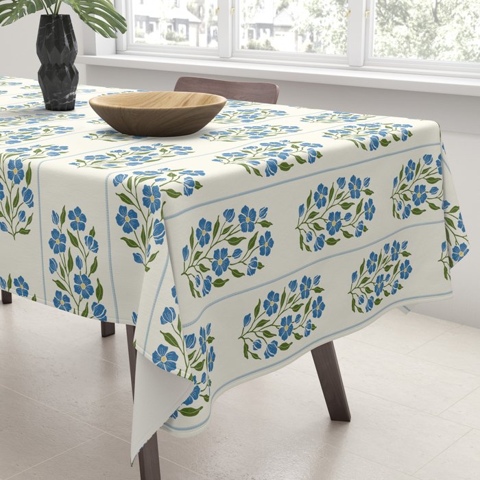 Cottagecore Inspired Blue Wildflower Pattern Tablecloth Gallery Image 3