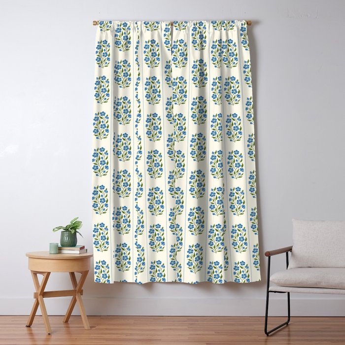 Cottagecore Inspired Blue Wildflower Pattern Window Curtain Gallery Image 5