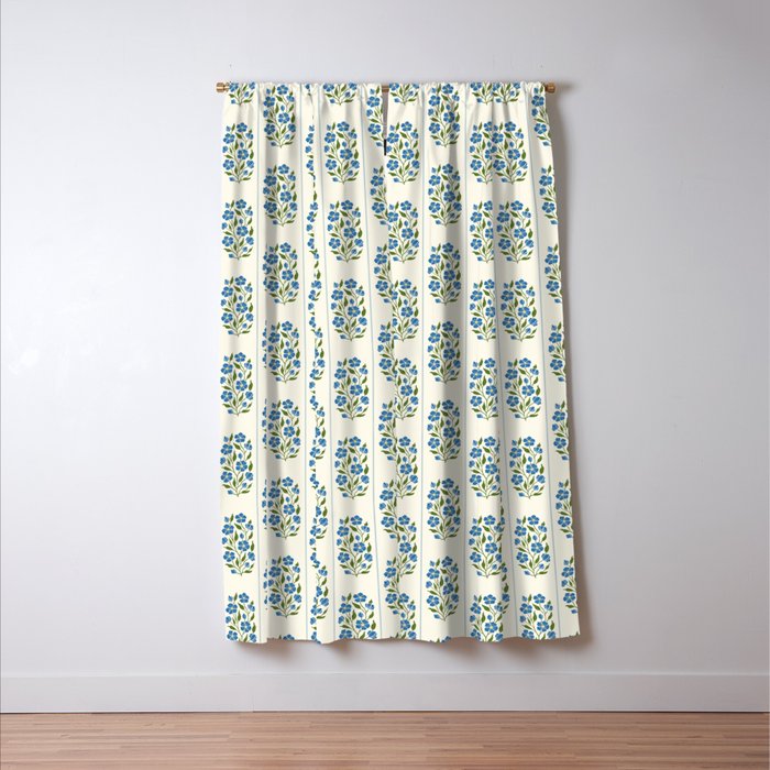 Cottagecore Inspired Blue Wildflower Pattern Window Curtain Gallery Image 3
