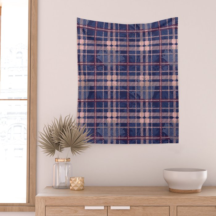 Tartan and Floral Texture Pattern Wall Tapestry Gallery Image 2