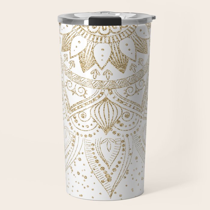 Elegant Gold Mandala Confetti Design Travel Mug Gallery Image 1