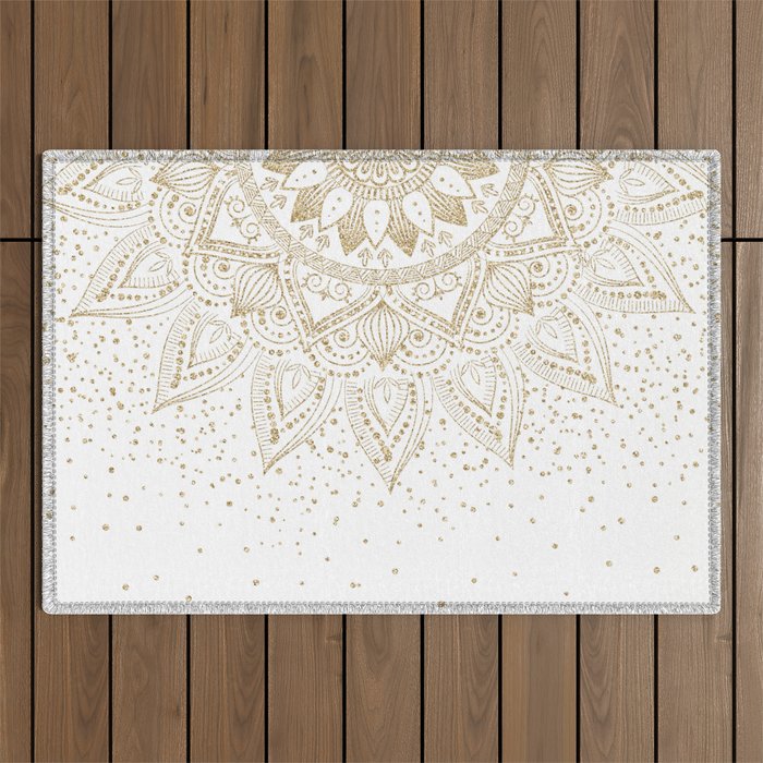Elegant Gold Mandala Confetti Design Outdoor Rug Gallery Image 1