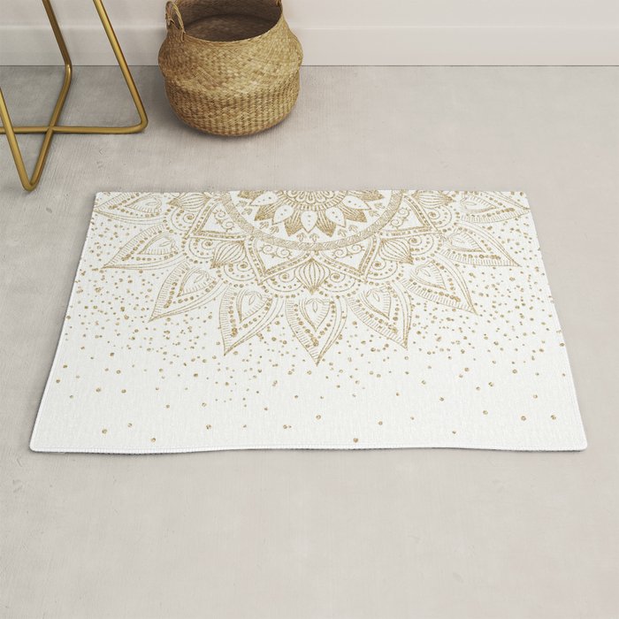 Elegant Gold Mandala Confetti Design Rug Gallery Image 1