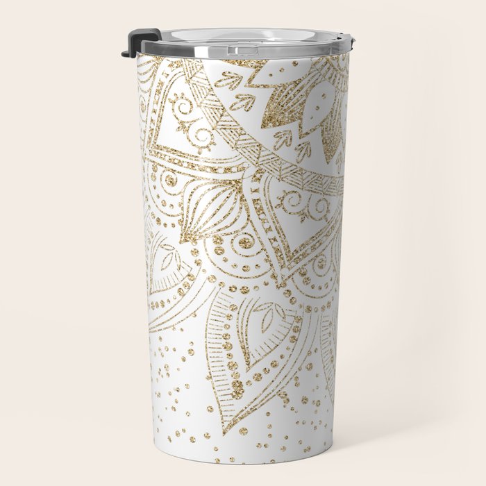 Elegant Gold Mandala Confetti Design Travel Mug Gallery Image 3