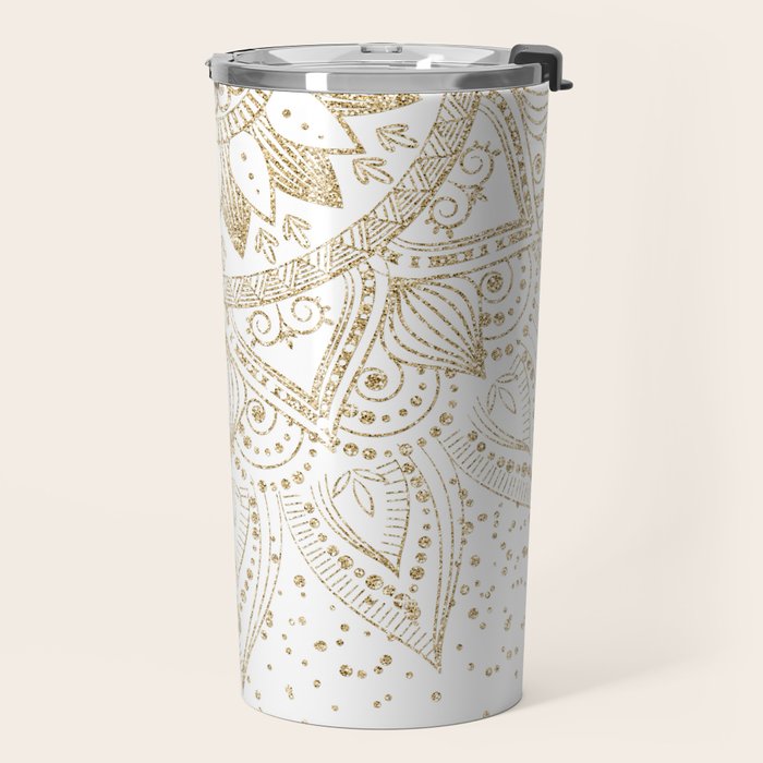 Elegant Gold Mandala Confetti Design Travel Mug Gallery Image 2