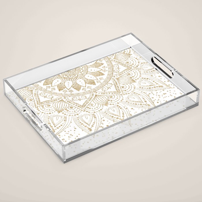 Elegant Gold Mandala Confetti Design Acrylic Tray Gallery Image 1