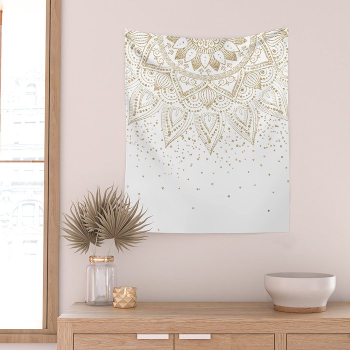 Elegant Gold Mandala Confetti Design Wall Tapestry Gallery Image 2