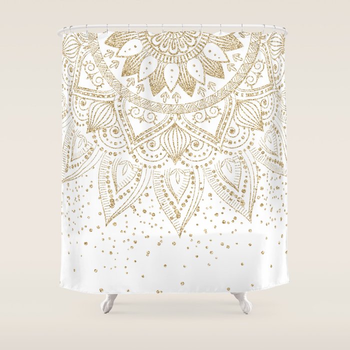 Elegant Gold Mandala Confetti Design Shower Curtain Gallery Image 1