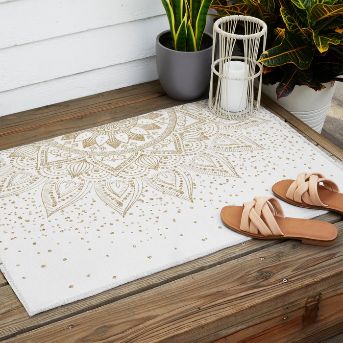 Elegant Gold Mandala Confetti Design Outdoor Rug Gallery Image 2